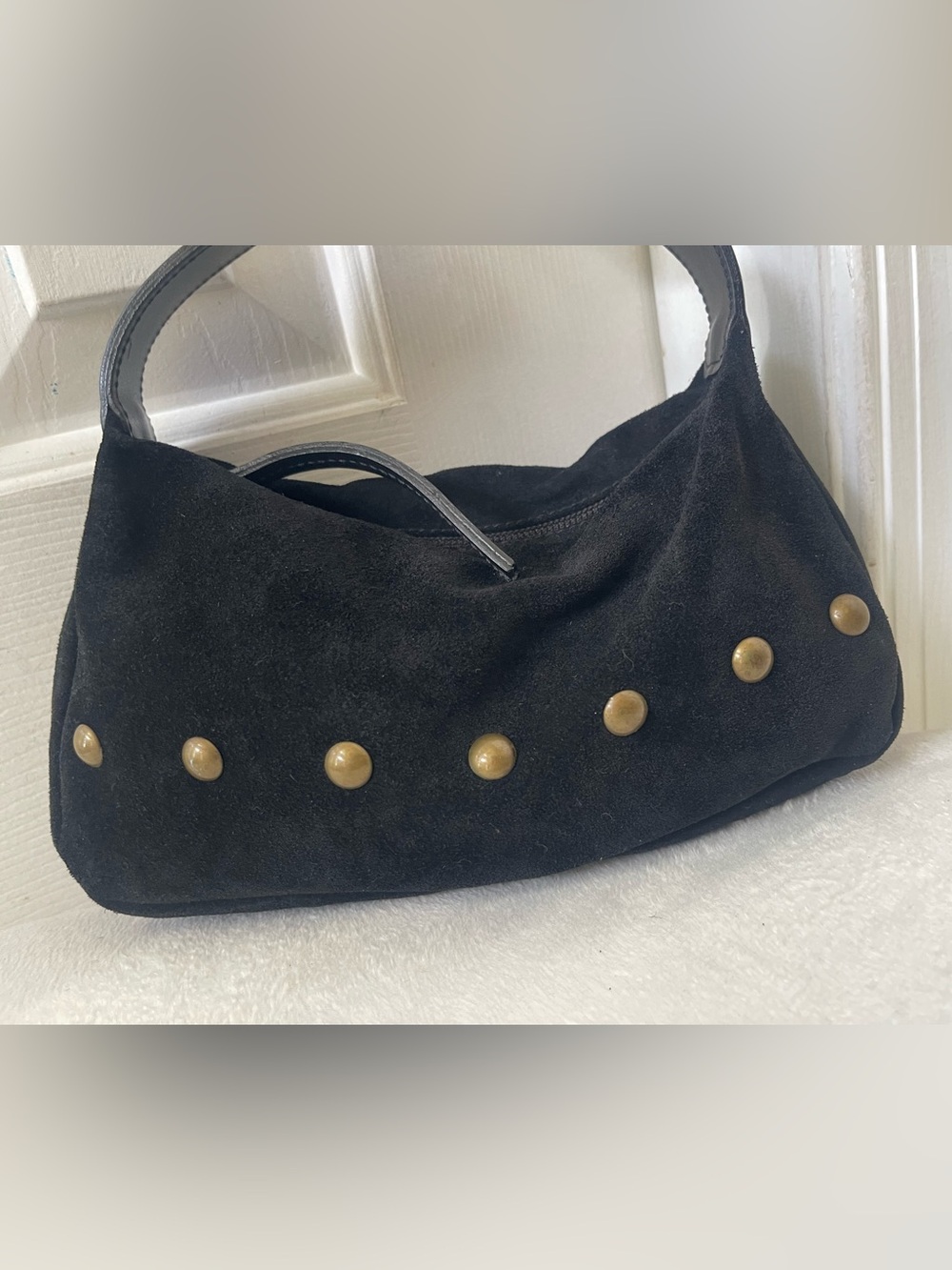 Furla Rare Black mini Suede Shoulder Bag with Brass Studs - Picture 9 of 16